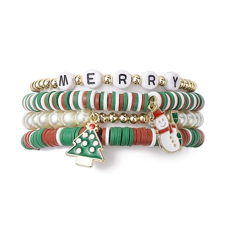 4Pcs 4 Style Polymer Clay Stretch Bracelets Set X1-BJEW-TA00496-1