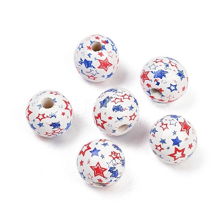 Independence Day Theme Wood European Beads WOOD-Z005-01B-02-1