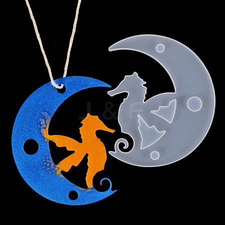DIY Animal on the Crescent Moon Big Pendant Silhouette Silicone Molds DIY-F125-01-1