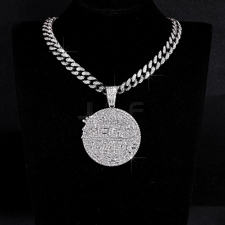 Hip-Hop Alloy Full Crystal Rhinestone Self Made Medal Pendant Cuban Link Chain Necklaces for Men Women FS-WG8D003-04-1