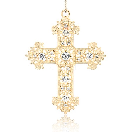 Golden Tone Alloy Rhinestone Latin Cross Big Pendants RB-J205-01G-1