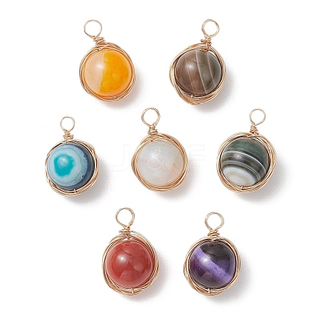 Copper Wire Wrapped Natural Banded Agate(Dyed & Heated) Pendants PALLOY-JF04950-1