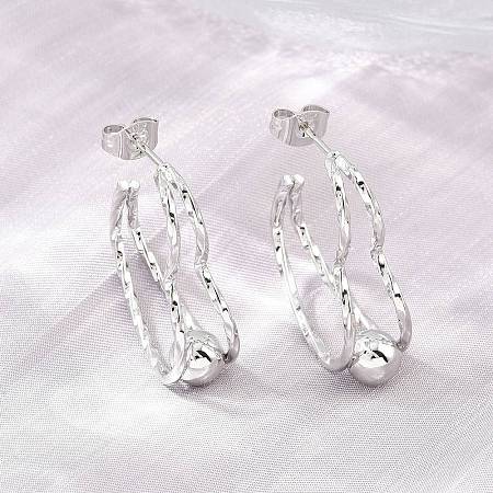 304 Stainless Steel Textured Wavy Wire Heart Shape Stud Earrings for Women SA-CBAB549-06P-1