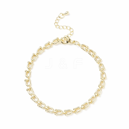 Brass Initial Letter U Link Chain Bracelet for Women BJEW-JB08073-1