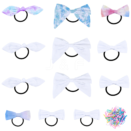 12Pcs 4 Styles Bowknot Cotton Elastic Hair Ties OHAR-SP0001-09-1