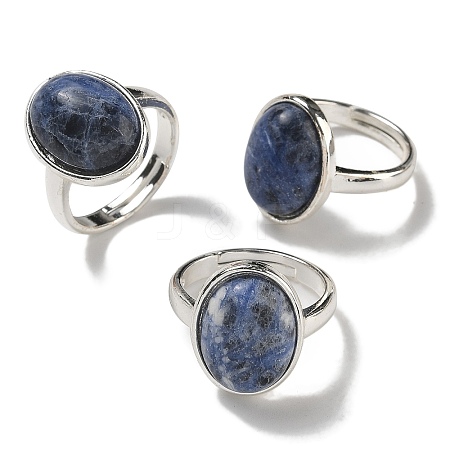 Natural Sodalite Oval Adjustable Rings RJEW-K371-07S-10-1