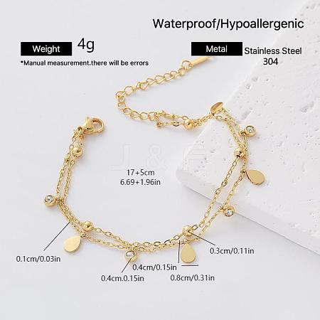 304 Stainless Steel Pave Clear Cubic Zirconia Charm 2-Strand Bracelets for Women VY6048-6-1