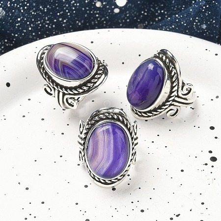 Natural Banded Agate Adjustable Rings RJEW-I108-01AS-16-1