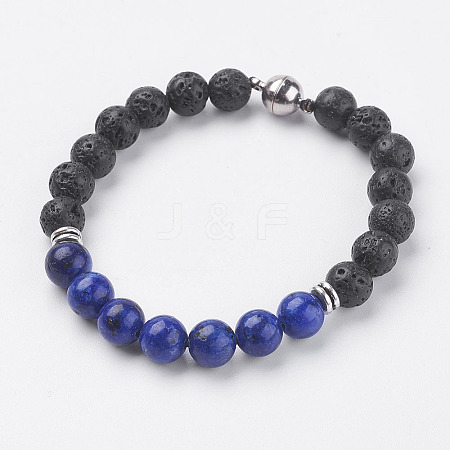 Natural Lava Rock Beads Stretch Bracelets BJEW-I241-13F-1