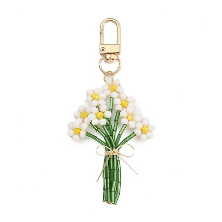 Flower Glass Seed Beads Pendant Decoration HJEW-TA00310-1