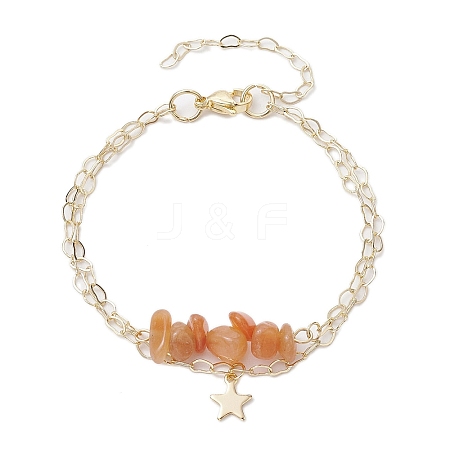 Natural Red Aventurine Chip Multi-Strand Bracelet Sets BJEW-JB10500-01-1