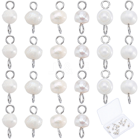 Natural Cultured Freshwater Pearl Potato Connector Charms PALLOY-SC00013-1