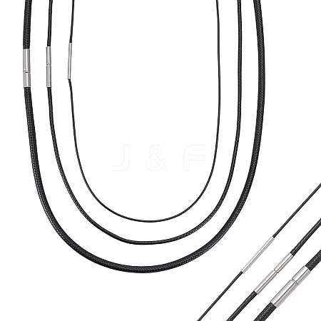 6Pcs 3 Styles Black Waxed Cord Necklace Making AJEW-UN0002-31-1