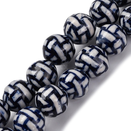 Handmade Blue and White Porcelain Beads Strands PORC-I027-01E-1