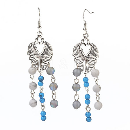 Natural Howlite and Natural & Synthetic Mixed Gemstone Beads Dangle Earrings EJEW-JE02782-04-1