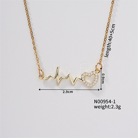 Chic Minimalist Heartbeat Brass Micro Pave Cubic Zirconia Pendant Necklaces WG4497-1-1