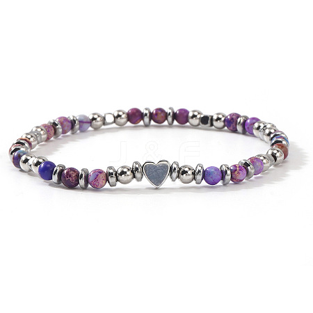 Dyed Natural Purple Imperial Jasper Round Beaded Stretch Bracelets LS-EV1340-1-1