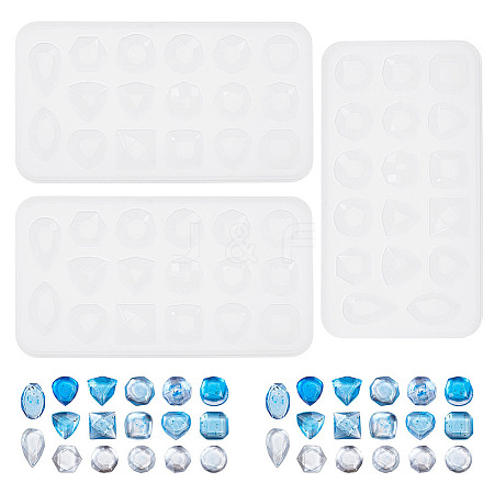3Pcs Square/Horse Eye/Teardrop DIY Faceted Gemstone Cabochon Silicone Molds DIY-HY0002-70-1