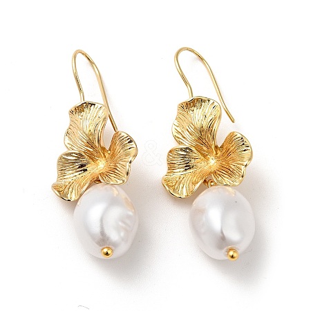 ABS Imitation Pearl Flower Dangle Earrings X-EJEW-F288-21G-1