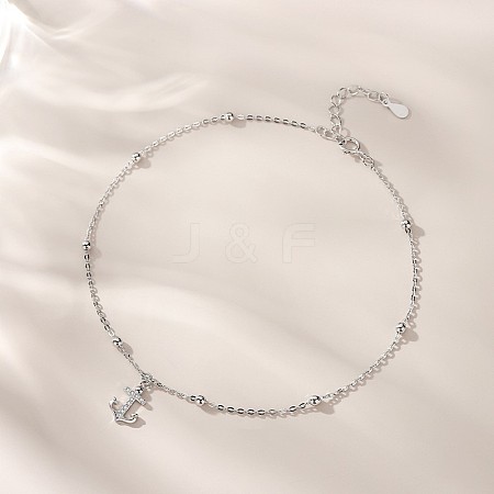Anchor Brass Micro Pave Clear Cubic Zirconia Charm Anklets for Women FS-WGF32C0-01-1