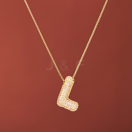 Brass Micro Pave Clear Cubic Zirconia Initial Pendant Necklaces for Women FS-WGDC51D-12-1