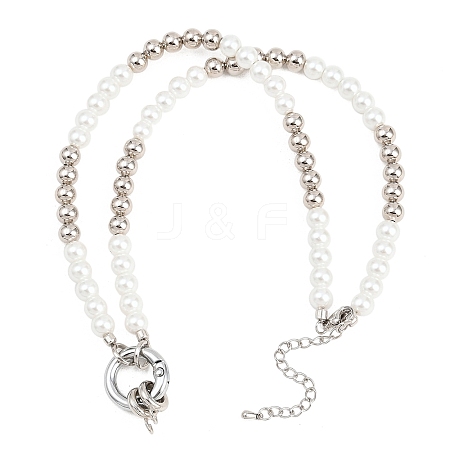 Brass & ABS Plastic Imitation Pearl Round Beaded Necklace Making KK-Z158-07P-02-1