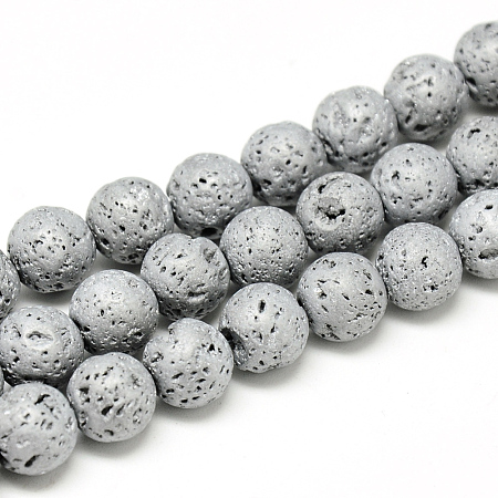 Electroplated Natural Lava Rock Beads Strands X-G-T058-03I-4MM-1