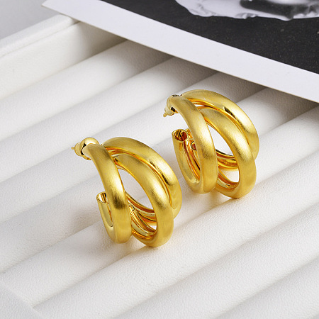 C-Shaped Brass Multi-Strand Half Hoop Stud Earrings for Women EJEW-G391-05G-1