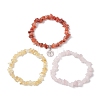 3Pcs 3 Styles Natural Rose Quartz & Citrine & Red Agate Chips Stretch Bracelets Sets BJEW-JB11076-03-4