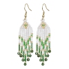 Woven Seed Beads & Natural Fuchsite Tassel Earrings EJEW-MZ00154-02-1