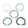 5Pcs 5 Styles Natural Quartz Crystal & Lapis Lazuli & Apatite & Aquamarine & Synthetic Turquoise Chip Beaded Stretch Bracelet Sets BJEW-JB10840-4