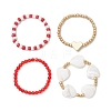 Transparent Glass Beads with Brass Beads and Natural Trochid Shell/Trochus Shell Beads and Glass Seed Beads Rings RJEW-TA00188-4