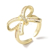 Bowknot Brass Micro Pave Clear Cubic Zirconia Open Cuff Rings for Women LS-RJEW-C098-26G-1
