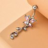 Brass Pink Cubic Zirconia Byutterfly Dangle Belly Rings WG0E5C8-01-2