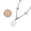 Raw Rough Natural Stone Nuggets Pendant with Handmade Lampwork Flower Adjustable Waxed Polyester Cord Necklaces for Women NJEW-TA00210-03-3
