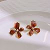 Flower Brass Enamel Stud Earrings EJEW-B120-01G-05-1