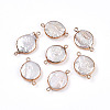 Electroplated Natural Keshi Pearl Flat Round Connector Charms PEAR-S018-03I-01-1