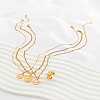 Oval/Flat Round/Rectangle with Rose Pattern 304 Stainless Steel Pendant Necklaces & Ginkgo Leaf Cuff Ring Sets FS-WGBCCD7-01-3