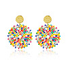 Flat Round 304 Stainless Steel Glass Seed Beads Dangle Stud Earrings FS-WG93238-03-1