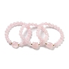 Round & Cat Head Natural Rose Quartz Beaded Stretch Bracelets for Women BJEW-K251-03C-1