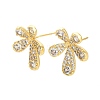 Flower Brass Micro Pave Clear Cubic Zirconia Stud Earring Findings KK-D102-08G-1