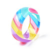 Transparent Resin Stripe Pattern Finger Ring for Women RJEW-T022-015-4