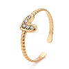 Ion Plating(IP) Crystal Rhinestone Heart Open Cuff Ring RJEW-C025-39G-1