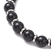 Natural Eyeless Obsidian and Malaysia Jade Stretch Bracelets BJEW-JB12184-5