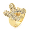 Brass Micro Pave Clear Cubic Zirconia Letter Open Cuff Ring for Women RJEW-M173-01G-K-1