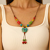 Porcelain Heart Pendant Tassel Waxed Cord Adjustable Necklaces for Women FS-WGB3124-01-1