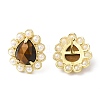 Natural Tiger Eye Teardrop Stud Earrings with Plastic Pearl Beaded EJEW-E599-05G-01-1