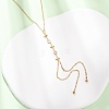304 Stainless Steel Crystal Rhinestone Flat Round Star Pendant Y Tassel Lariat Necklaces for Women NJEW-F378-03G-1