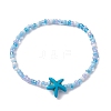 Glass Seed & Synthetic Turquoise Starfish Beaded Stretch Bracelet for Women BJEW-JB09709-01-1