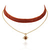 Alloy Resin Sun Pendant Single Face Dark Red Velvet Ribbon & Brass Chain Double Layered Choker Necklaces NJEW-TAC0039-2
